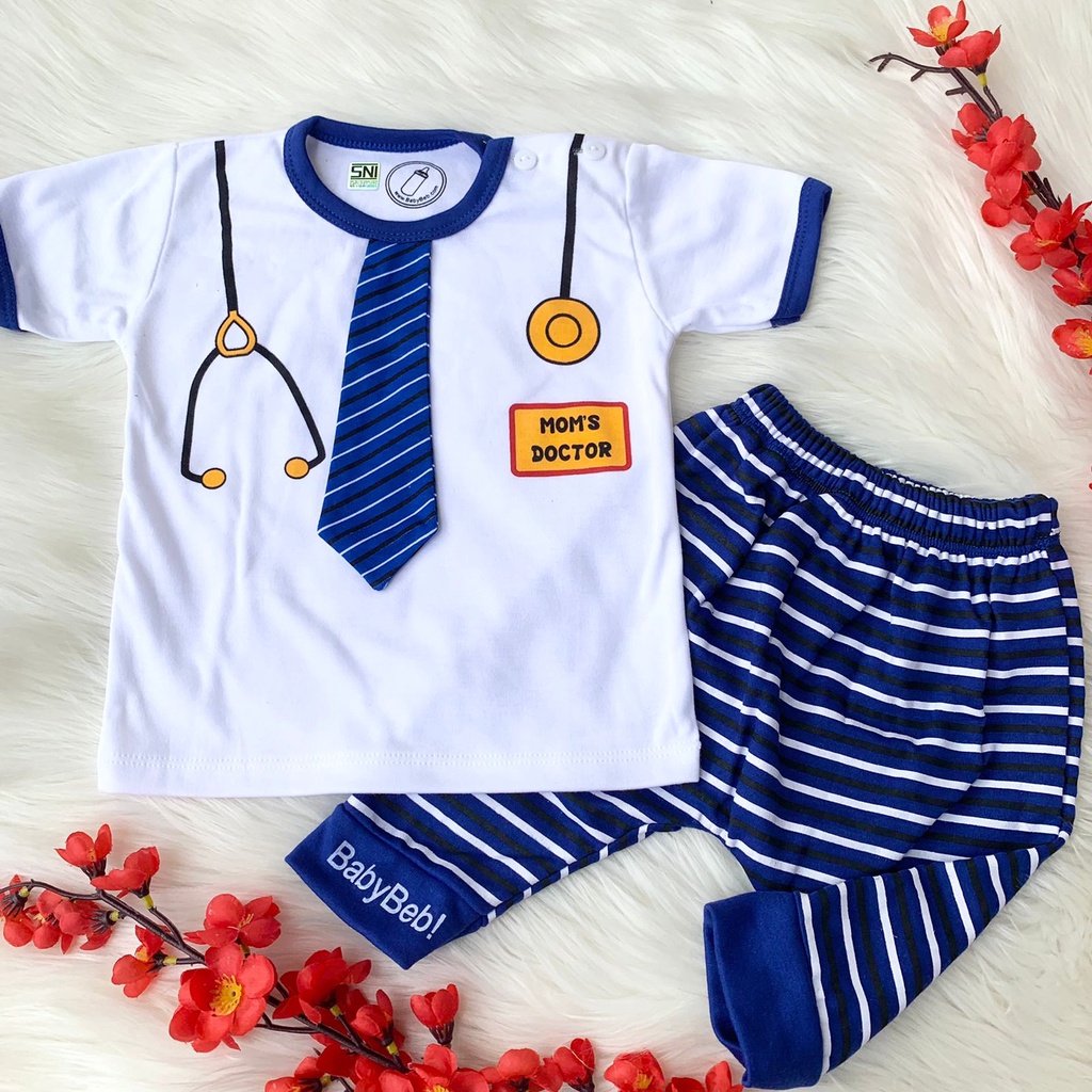 Baju kaos setelan motif dasi anak lucu hitam biru bestseller fashion anak bayi cowok laki murah -mom