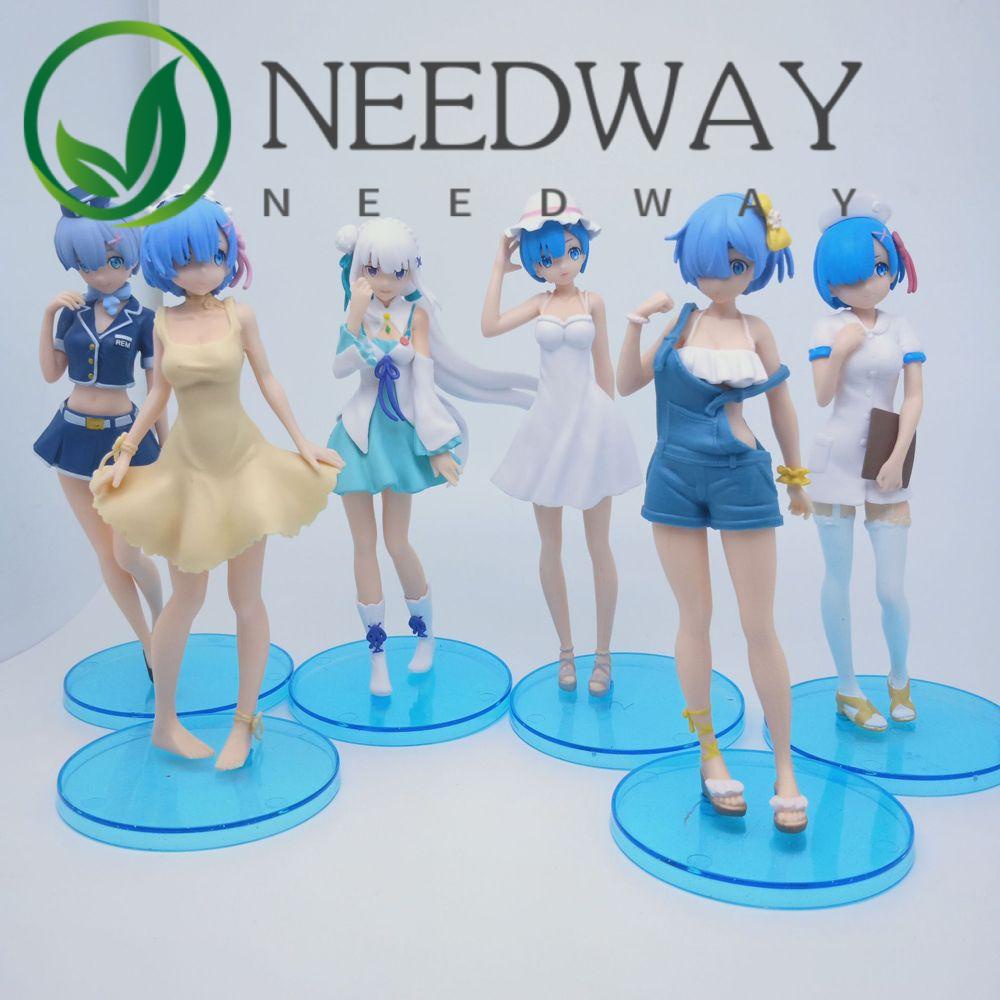 Needway  Christmas Gift Rem Action Figure 6Pcs/Set Rem Swimsuit Figure Re:Life In A Different World From Zero Girl Figure Figure Toys 17CM Birthday Present Collection PVC Rem Anime Figure