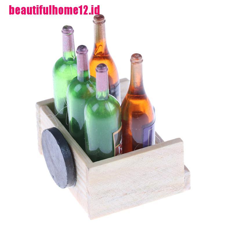 【beautifulhome12.id】Wine Juice Bottles Cup Wood Rack 1:12 Dollhouse Drink Miniature Accessory