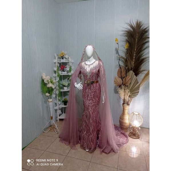 PO TERMURAH Gaun Pengantin Akad Span Payet Mewah Sayap