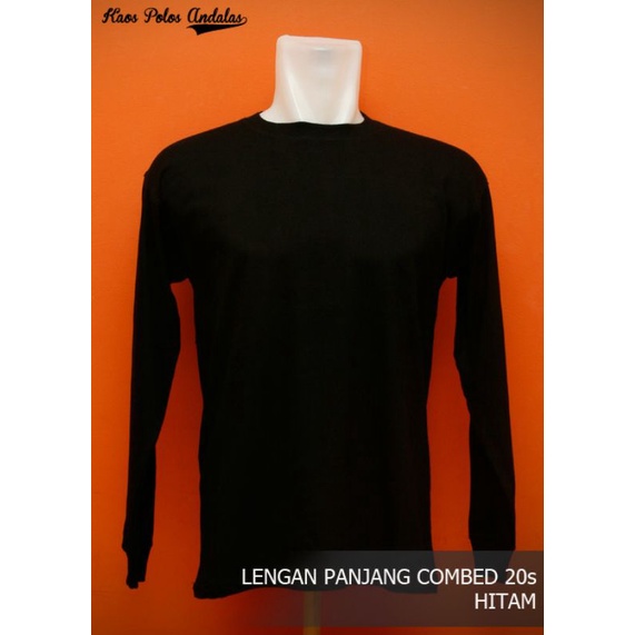 kaos polos lengan panjang hitam manset combed 20s