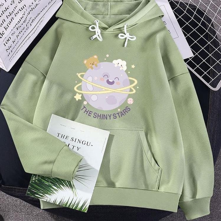 THE SHINY STARS Sweater Hoodie Wanita Bahan Fleece-1