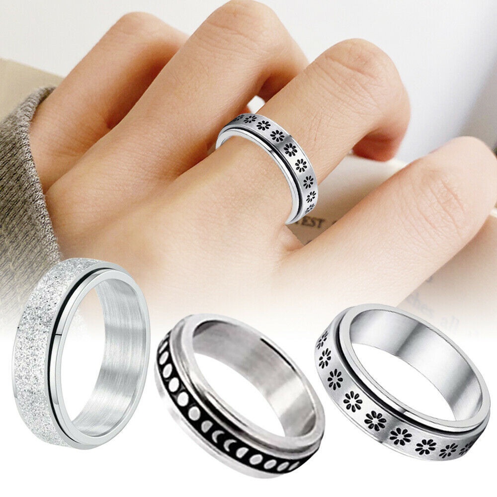 1 pcs Titanium Steel Korea Fashion Design Moon Flower Frosted Silver Ring untuk Pria dan Wanita