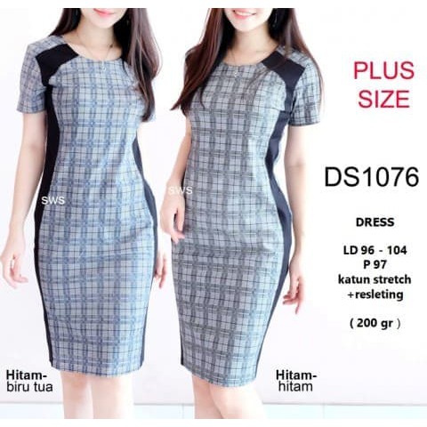 NEW FB SEDS1076 - DRESS PESTA SEPAN MIDI MOTIF KOTAK-KOTAK CASSUAL DRESS - HITAM