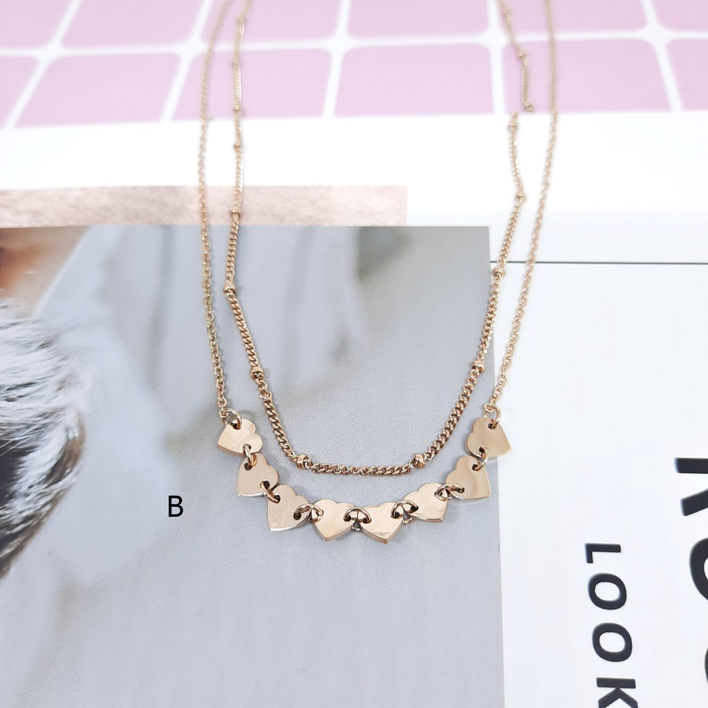 Kalung Fashion Korea Titanium Rosegold Love Polos - BN313