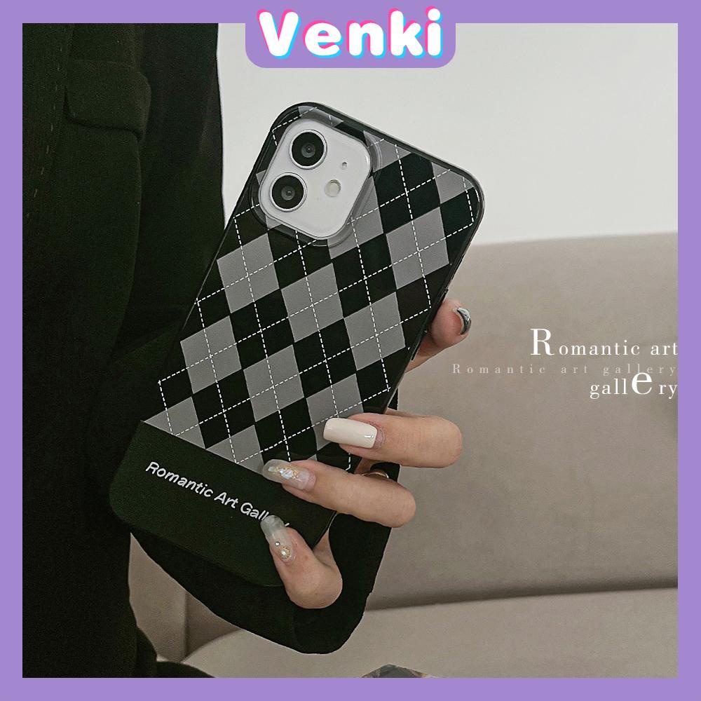 Soft Case Silikon Hitam Glossy Motif Berlian Kotak-Kotak Untuk Iphone 13 Pro Max / 12pro Max / 11 / Pro Max / 7p / 8 / 7p / 8p / X / Xr / Xs Max