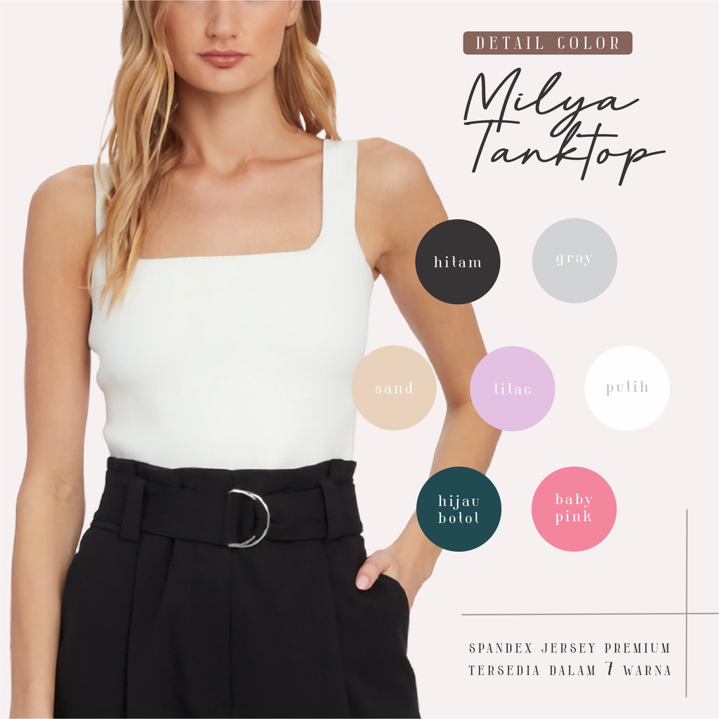 Firstact TANKTOP TANK TOP TANGTOP WANITA POLOS BASIC TALI BESAR SQUARE SPANDEK JERSEY-4