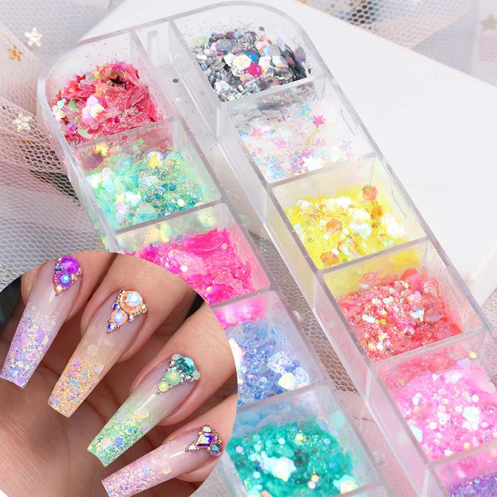 Mxbeauty Nail Art Sequin Warna-Warni Ultra-Tipis Laser Manicure Aksesoris