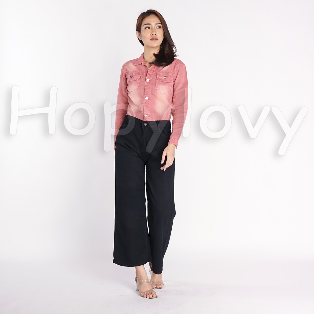 HOPYLOVY - Celana Jeans Boyfrend Wanita Model Kulot Willow