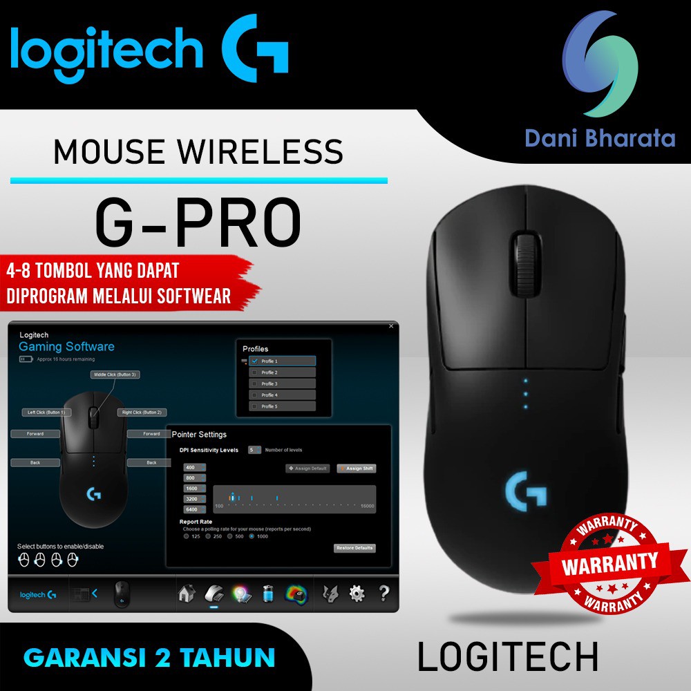 Logitech GPro / G Pro Wireless Gaming Mouse Garansi Resmi - Hitam