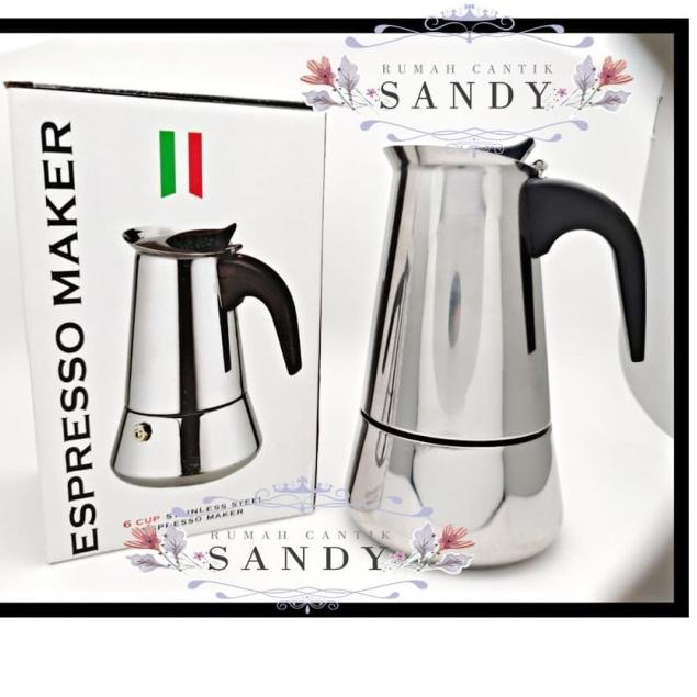 ○ Teko Kopi Espresso ~ Coffee Maker Moka Pot Stainless ~ 6 Cup ✹