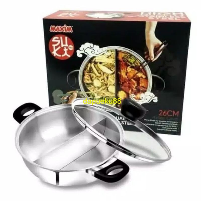 Panci Shabu Shabu / suki Maxim Pan Maxim 26 CM  / Panci sekat Stainless Tutup Kaca