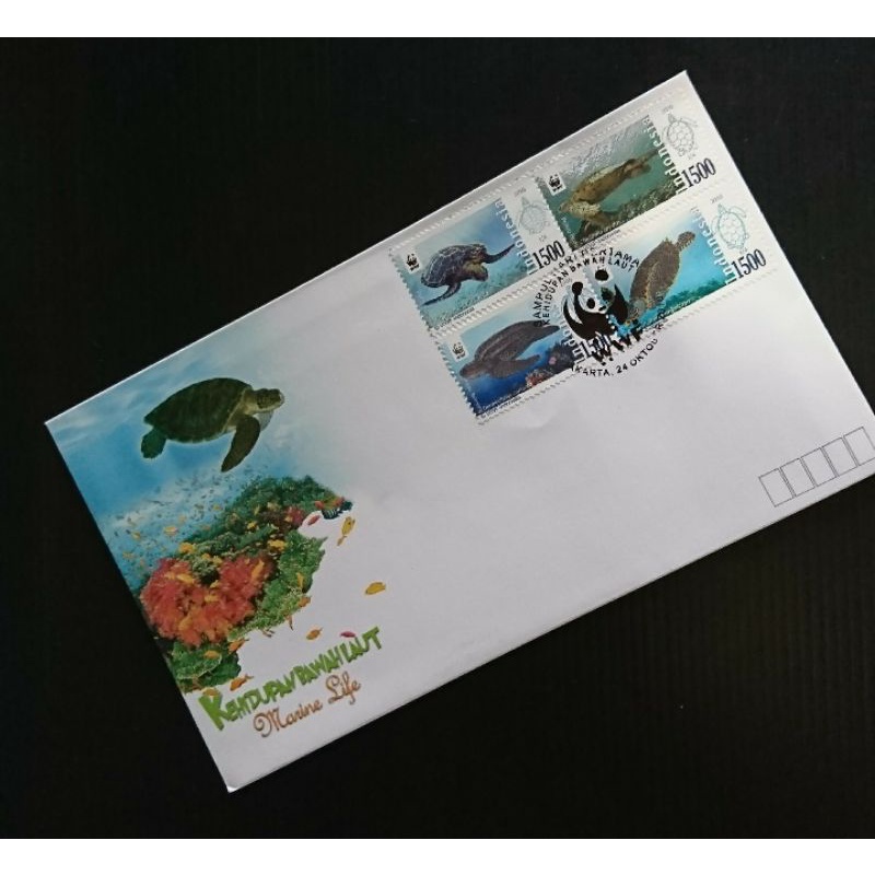 

Sampul Hari Pertama Prangko Perangko Indonesia seri Kehidupan Bawah Laut Marine Life Desain Penyu dan Logo WWF Tahun 2010