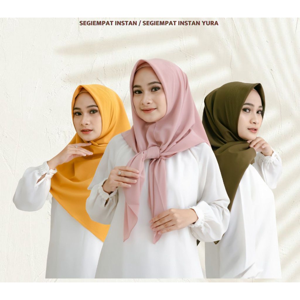 PROMO CUCI GUDANG Segi Empat Instan / Segi Empat Yura [Bisa COD] jilbab Segi Empat Polos Tebal Motif
