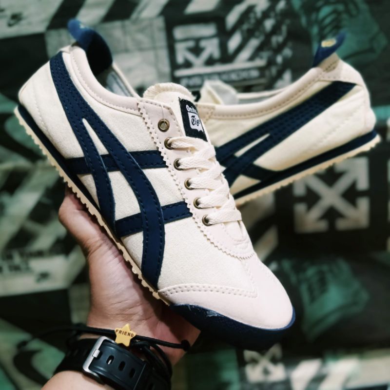 Sepatu kanvas tali Pria Wanita Cream Navy Red Onitsuka