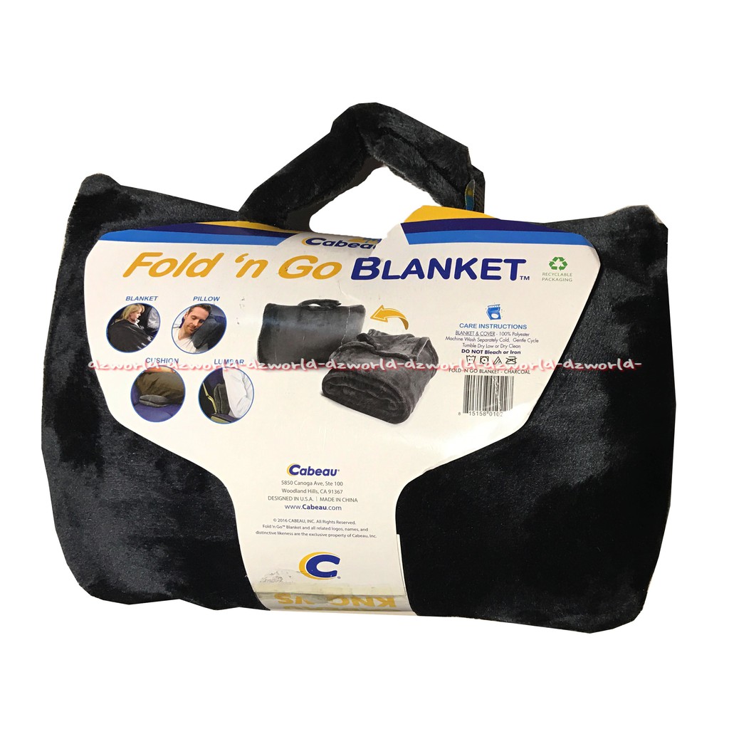 Cabeau Fold &amp; Go Blanket Dapat Berfungsi Sebagai Bantal Atau Selimut Atau Alas Duduk Hitam