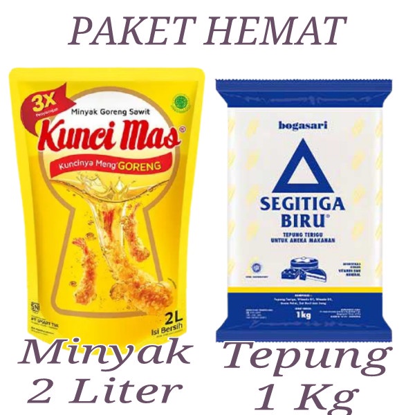 

Minyak Kuncimas 2 liter + Tepung Segitiga Biru 1 KG [paket hemat]