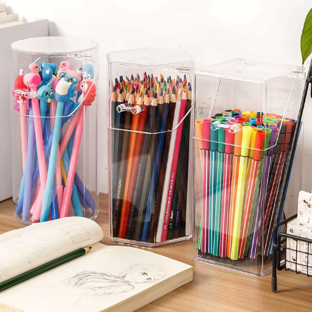 Lanfy Tempat Pulpen Transparan Hadiah Segiempat Perlengkapan Rumah/Kantor Tahan Debu Home Decor Geometric Pencil Case