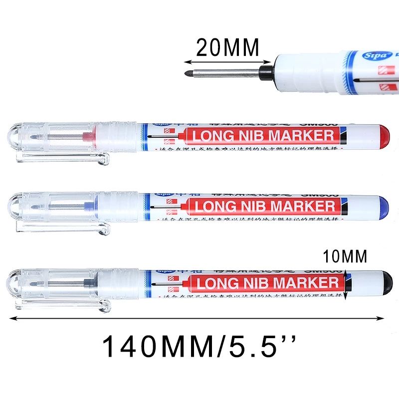 20mm Long Tip Woodworking Marker Pen/ Multi-Purpose Solid Color Deep Hole Mechanical Pencil/ Special Black Marker Pen