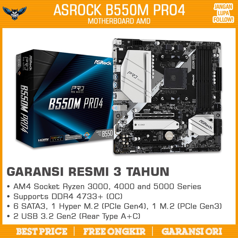 ASROCK B550M PRO4 AM4 mATX DDR4 MOTHERBOARD AMD PRO 4