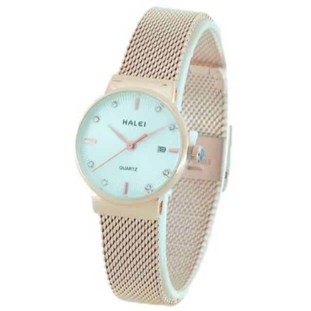 Haleiwatch Original Jam Tangan HALEI Wanita Cantik Elegant Garansi 1 Tahun Rantai Pasir 8024 Full Rosegold-4