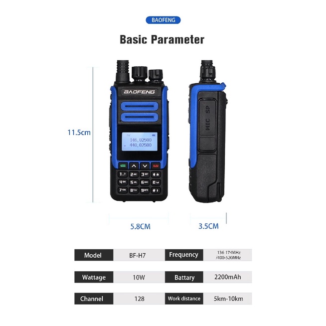 BF-H7 - Dual Band Walkie Talkie 10W - 2200mAh Battery