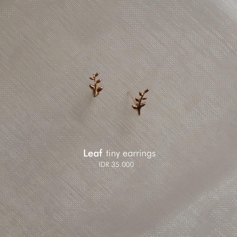 Ark.co - Leaf tiny earrings (basic &amp; crystal &amp; tree) anting daun simple minimalis