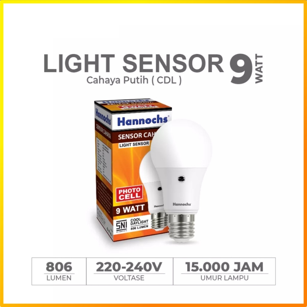 Hannochs Lampu LED Sensor Cahaya / Light Sensor 9 Watt - Cahaya Putih