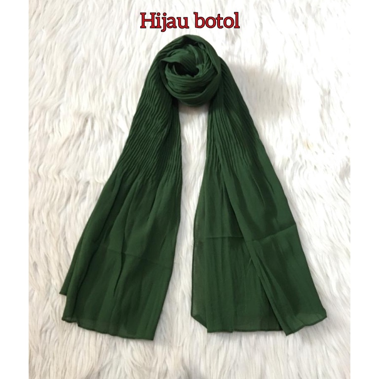 Premium PASHMINA PLISKET DUYUNG CERUTY Uno AZARA Ori Hijab Jilbab Pasmina 180x75cm-HIJAU BOTOL