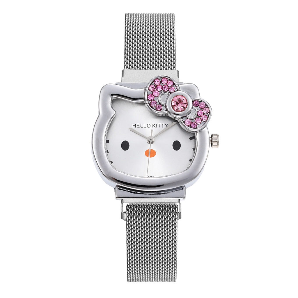 JAM TANGAN WANITA KECIL RANTAI SILVER KITTY JAM100S3 STAINLESS BESI CEWEK MURAH ORIGINAL IMPORT PESTA MEWAH BRANDED KEKINIAN SIMPLE LUCU KOREA