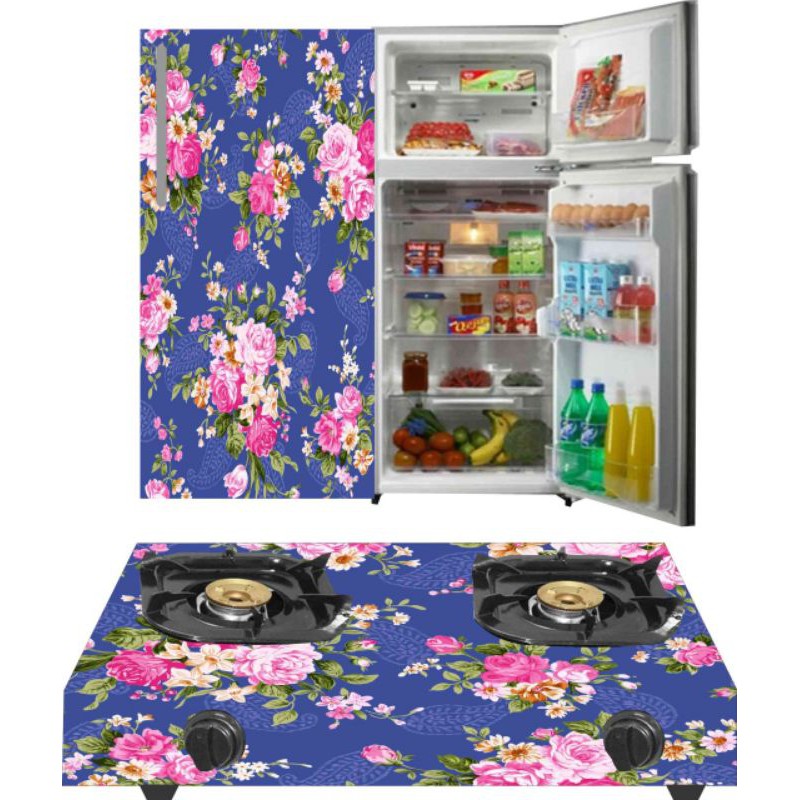 stiker kulkas satu pintu dan kompor gas yang dua tungku