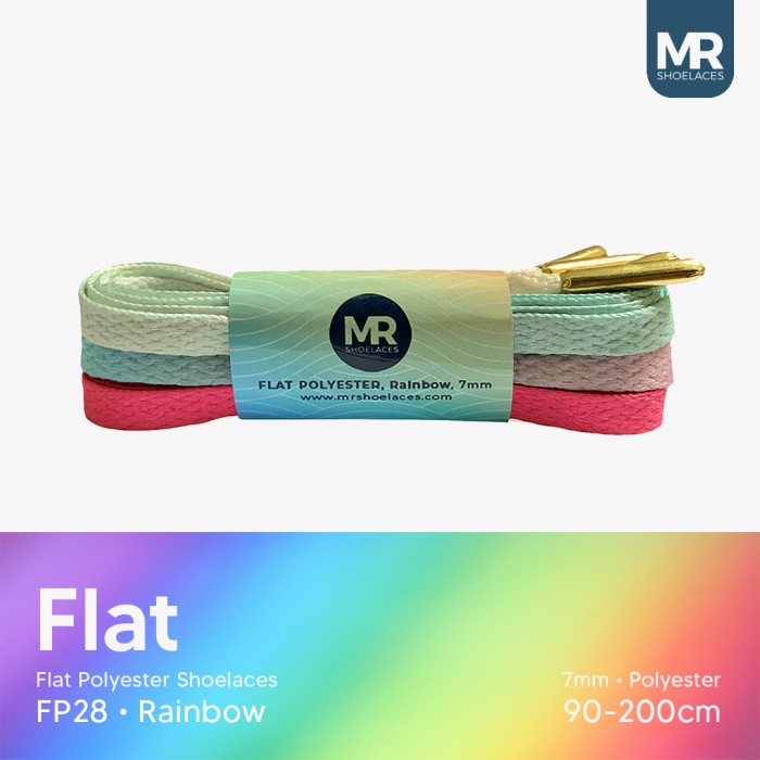 MR Shoelaces FP28 Rainbow (Pelangi) + Aglet Tali Sepatu Pipih Flat 7mm (Warna Warni)