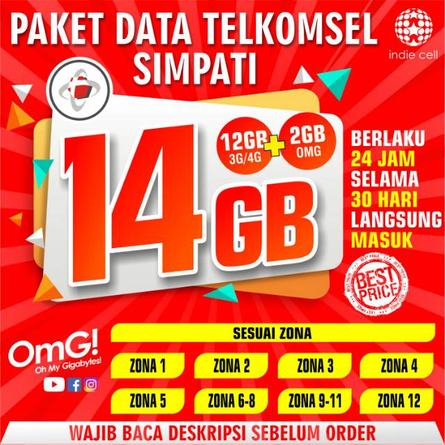 Paket Data Telkomsel Simpati 14gb 12gb 3g 4g 2gb Omg Sesuai Zona Shopee Indonesia