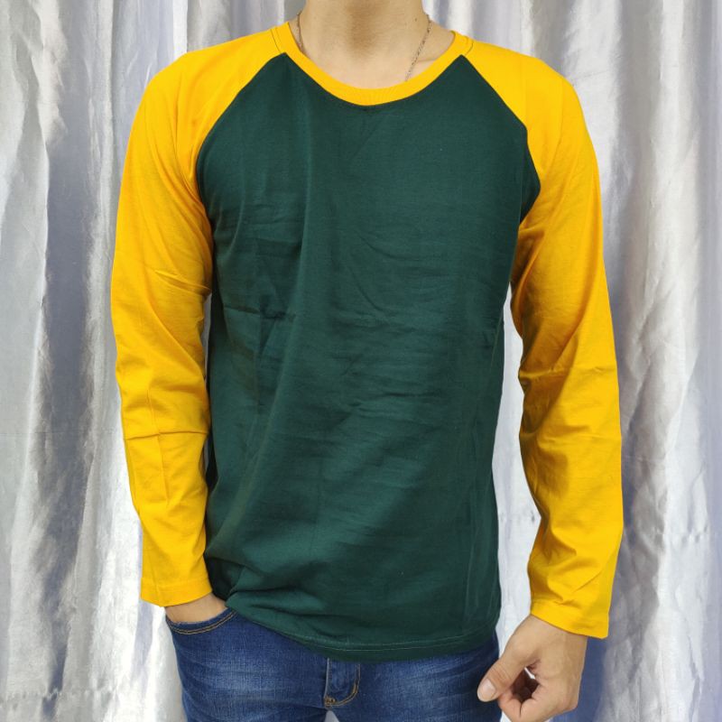 Kaos Polos Reglan HIJAUBOTOL-KUNING lengan panjang M L XL XXL