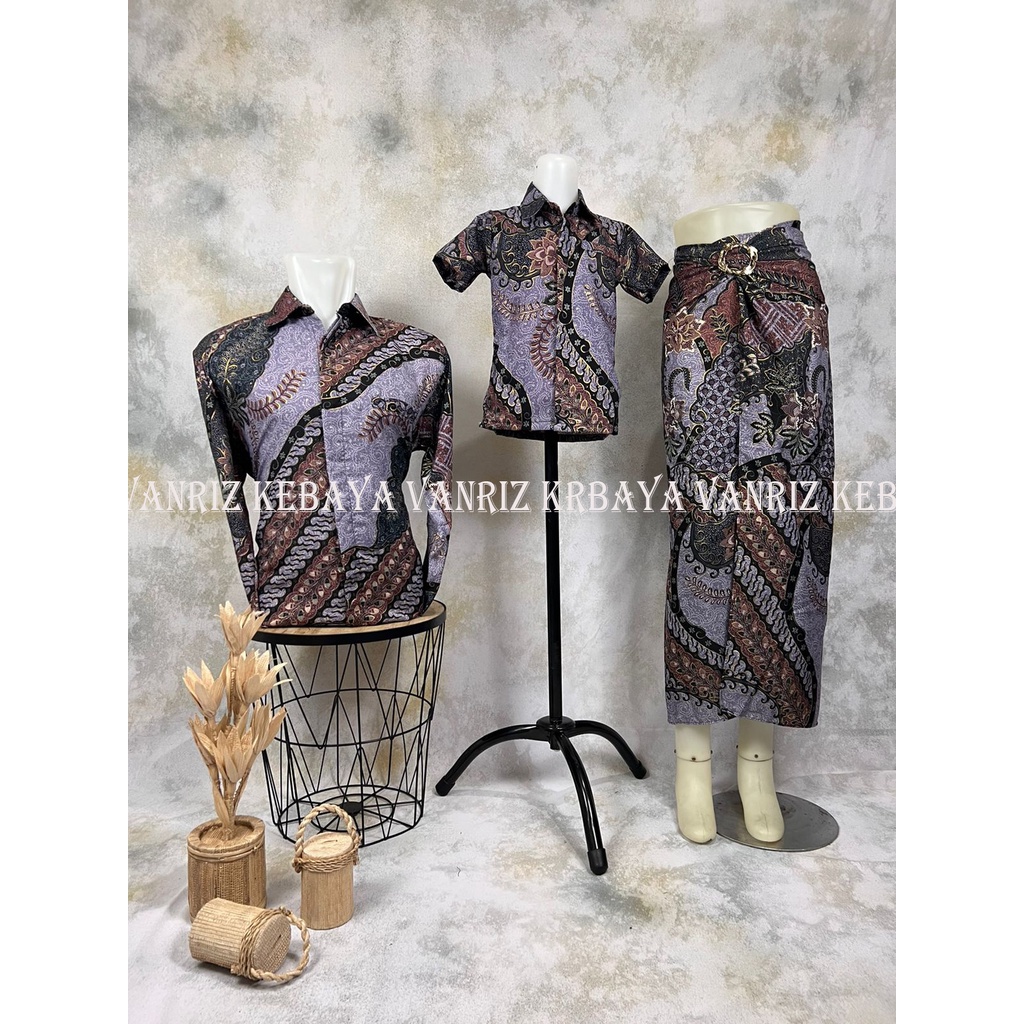 Vanriz Kebaya-Kemeja Batik Pria Lengan Panjang Couple Anak Dan Rok Lilit