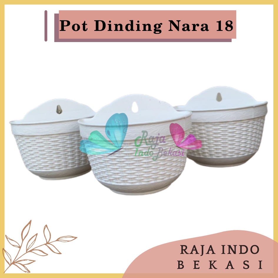 Pot Dinding Nara 18 Putih Pot Dinding Tempel Tempel Dekorasi Bunga Hias Unik Panjang Kecil Rotan Gantung Pagar Murah Grosir  Pot Dinding Tempel Anyam Nara CJP 18 &amp; 20