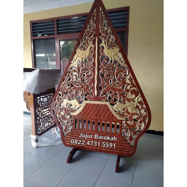 Gunungan Wayang Kayu Ukir Kelir Dekorasi Pelaminan Jujur Barokah Furniture