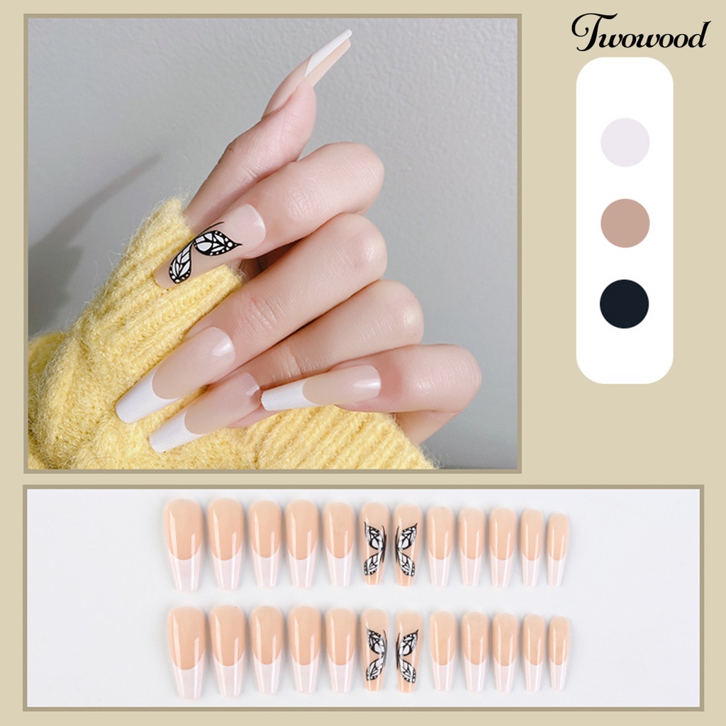 Twowood 1 Set Kuku Palsu Full Cover Bisa Dilepas Dengan Lem Untuk Manicure / Nail Art