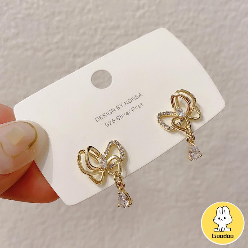 Gaya Korea Kupu-kupu Mutiara Kristal Anting-Anting Fashion Sederhana Anting Busur Elegan Perhiasan Aksesoris -Doo