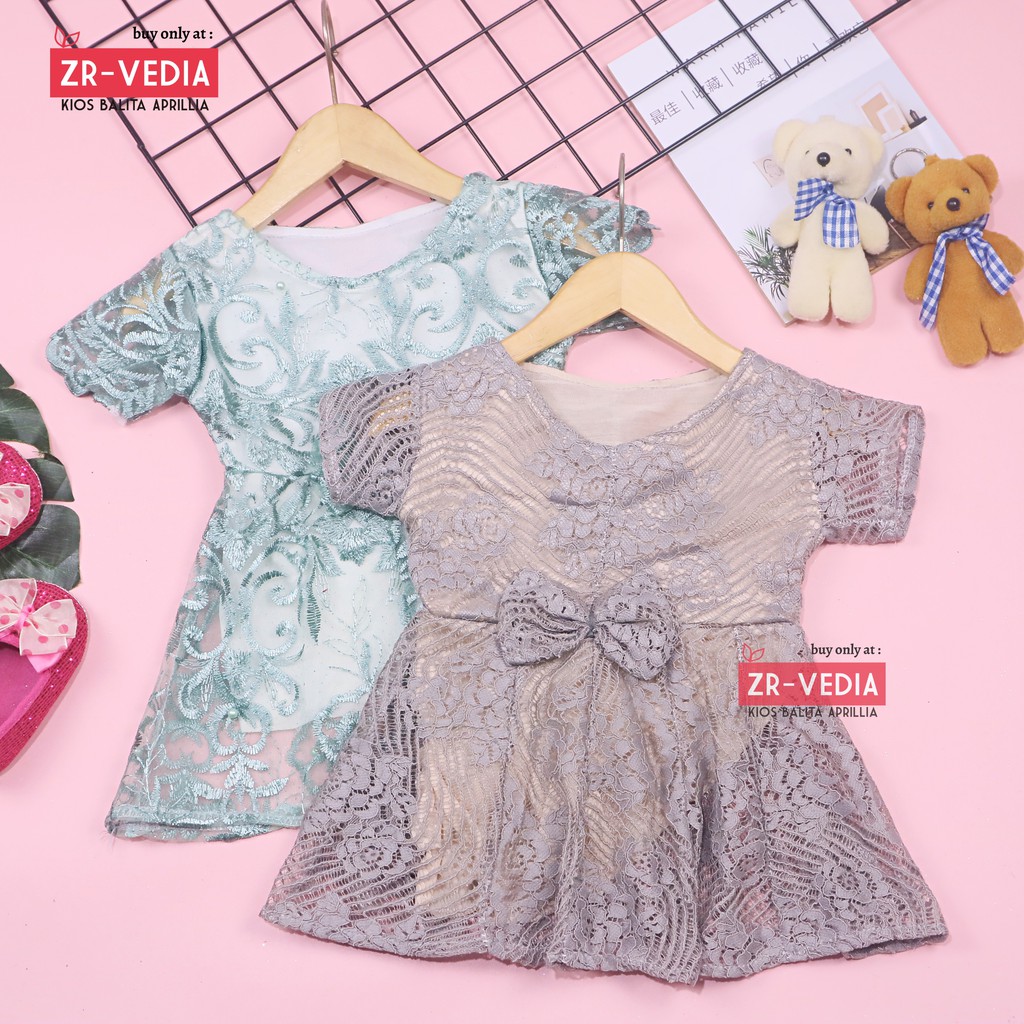 Dress Icha Brukat uk Bayi 0-6 Bulan / Gaun Brukat Pesta Baju Import Baby Cewek Dres Brokat Anak Perempuan