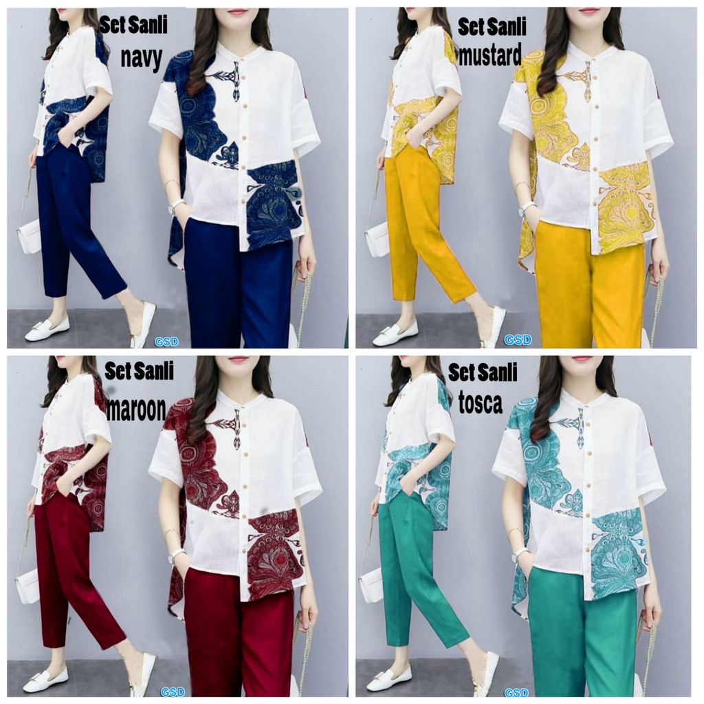 Set Sanli/set celana wanita/setelan wanita/setelan celana panjang/setelan modis/setelan blus wanita/