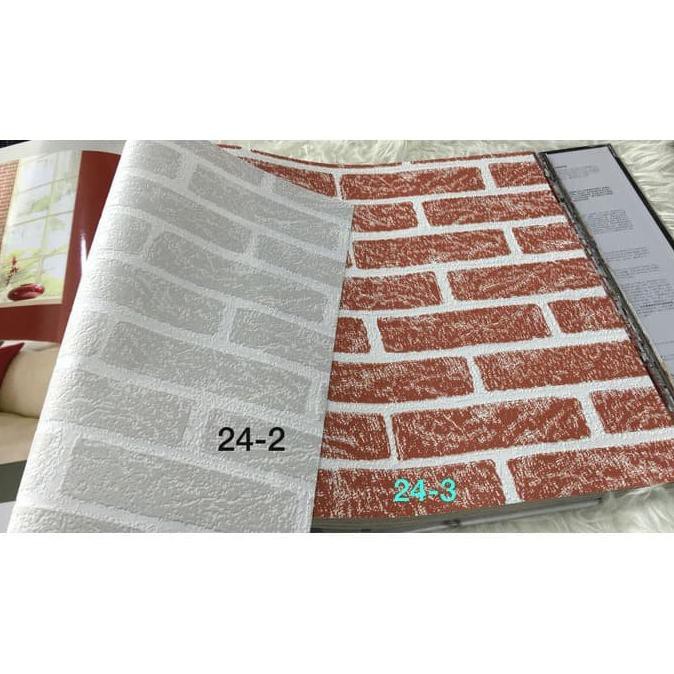 Wallpaper Dinding Motif Batu Bata 3D Timbul Embos Merah Abu Galeridini09
