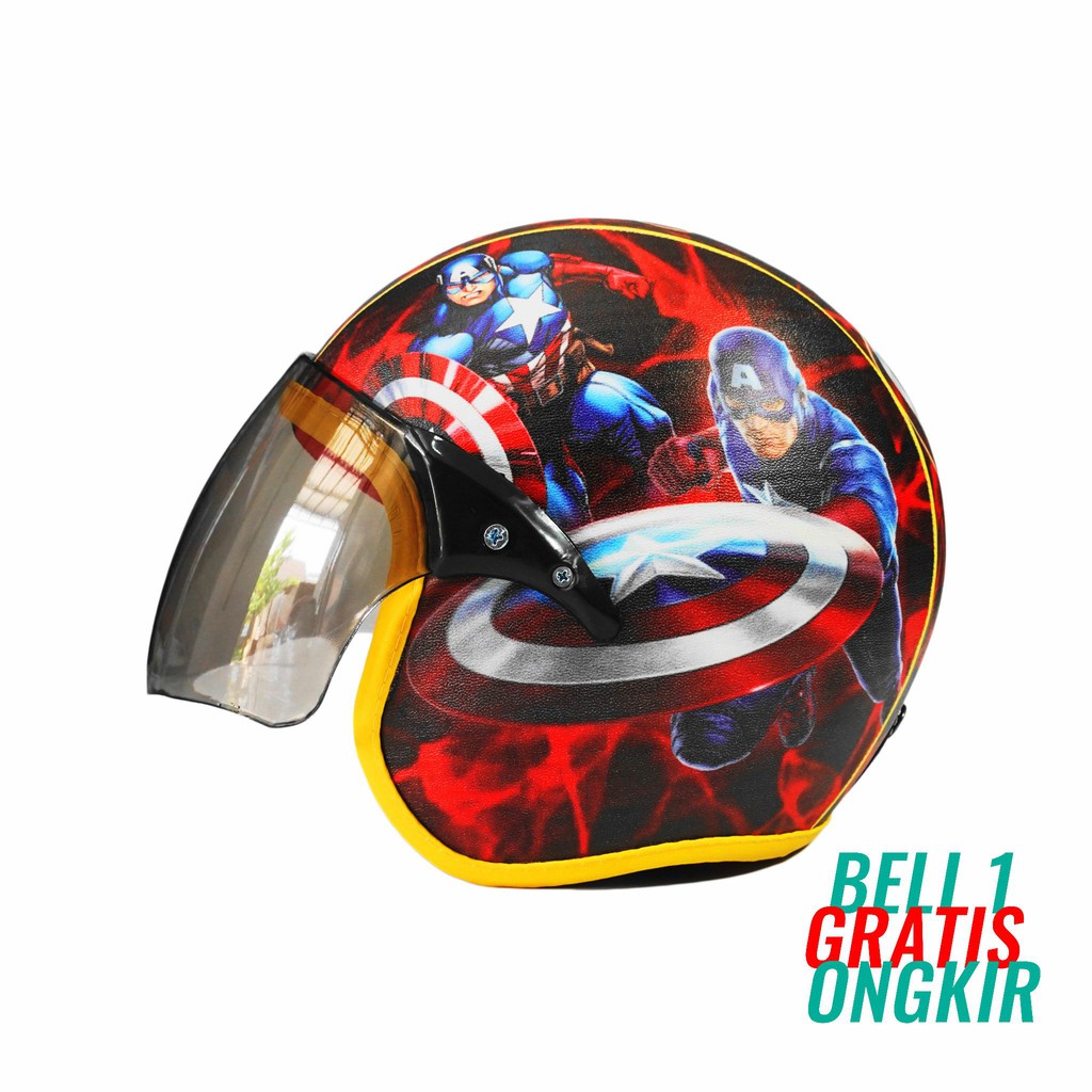 Helm Anak Standart Kaca Half Face Scoopy Original Captain America