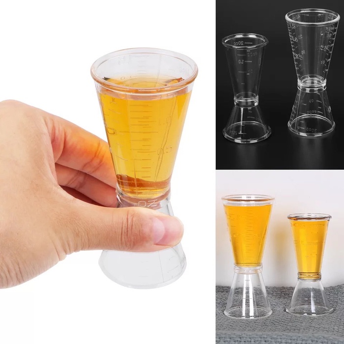 JIGGER PLASTIK 20 40ml BARTENDER DOUBLE JIGGER GELAS UKUR GELAS TAKAR transparan 10/20ml dan 20/40ml / gelas gula 1,5oz = 45ml / alat ukur barista barware