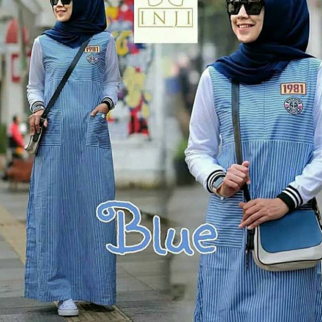 Inji maxi biru / busana muslim terbaru / busana muslim modern