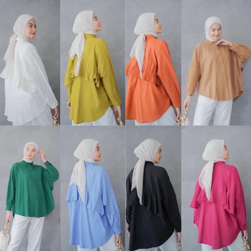 Alika shirt - Basic Kemeja Wanita Oversize aksen Ruffle Belakang / kemeja big size lengan panjang wanita / atasan korean style wanita / atasan kemeja wanita / top ruffle wanita / kemeja ruffle wanita / kemeja ruffle belakang / atasan wanita kekinian