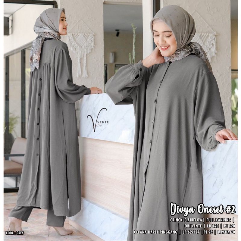 Pasti ori - Vente Daily Divya One Set Jumbo Crinkle Premium Motif Polos / Setelan Wanita LD 115 / Long Tunik-2