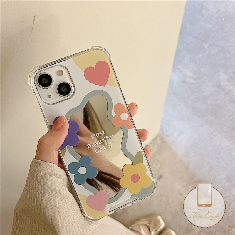 Soft Case Tpu Motif Bunga Dengan Cermin Makeup Untuk IPhone 11 7Plus 8Plus XR X XS Max 12 13 11 Pro Max 7 8 SE 2020