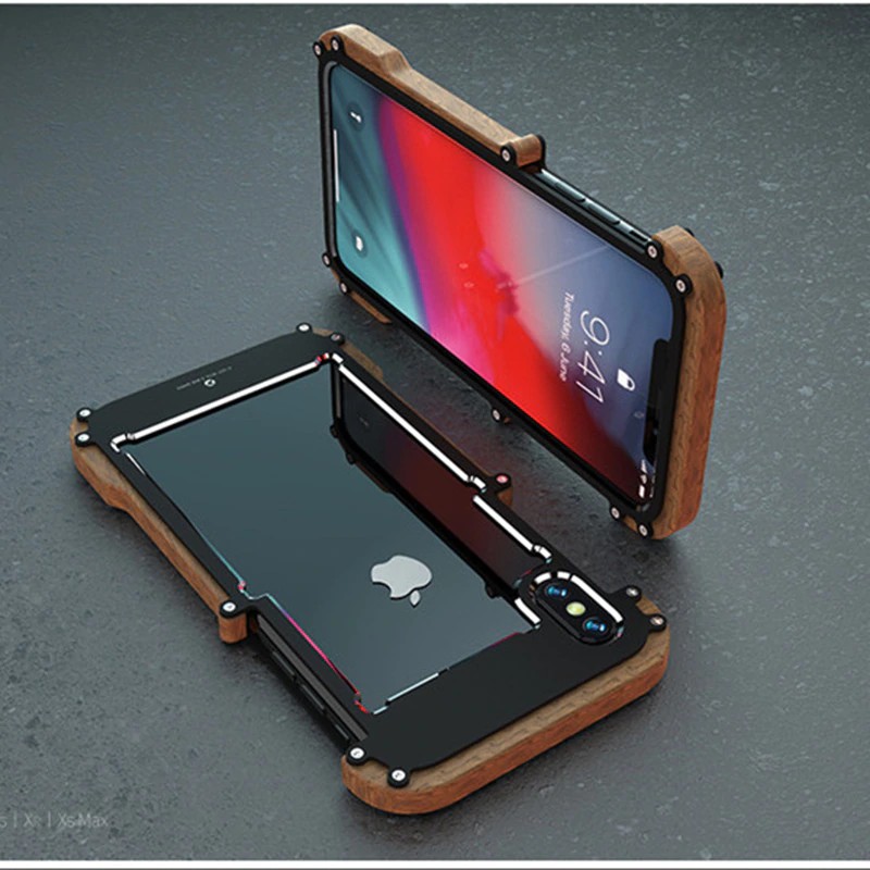 Phone Case For iPhone XS Max Original R-Just Wood Bumper Metal Case For iPhone XS XR Aluminum Frame