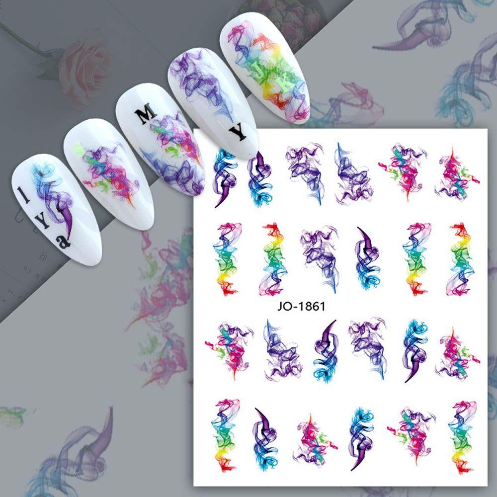 AUGUSTINA Agustina Streamer Stiker Kuku Abstrak Fashion Transfer Sliders decals DIY Dekorasi Kuku Self-adhesive Stiker Aksesoris Kuku Nail decals